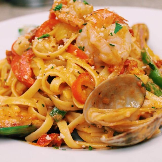 Cajun Seafood Fettuccine Pasta.